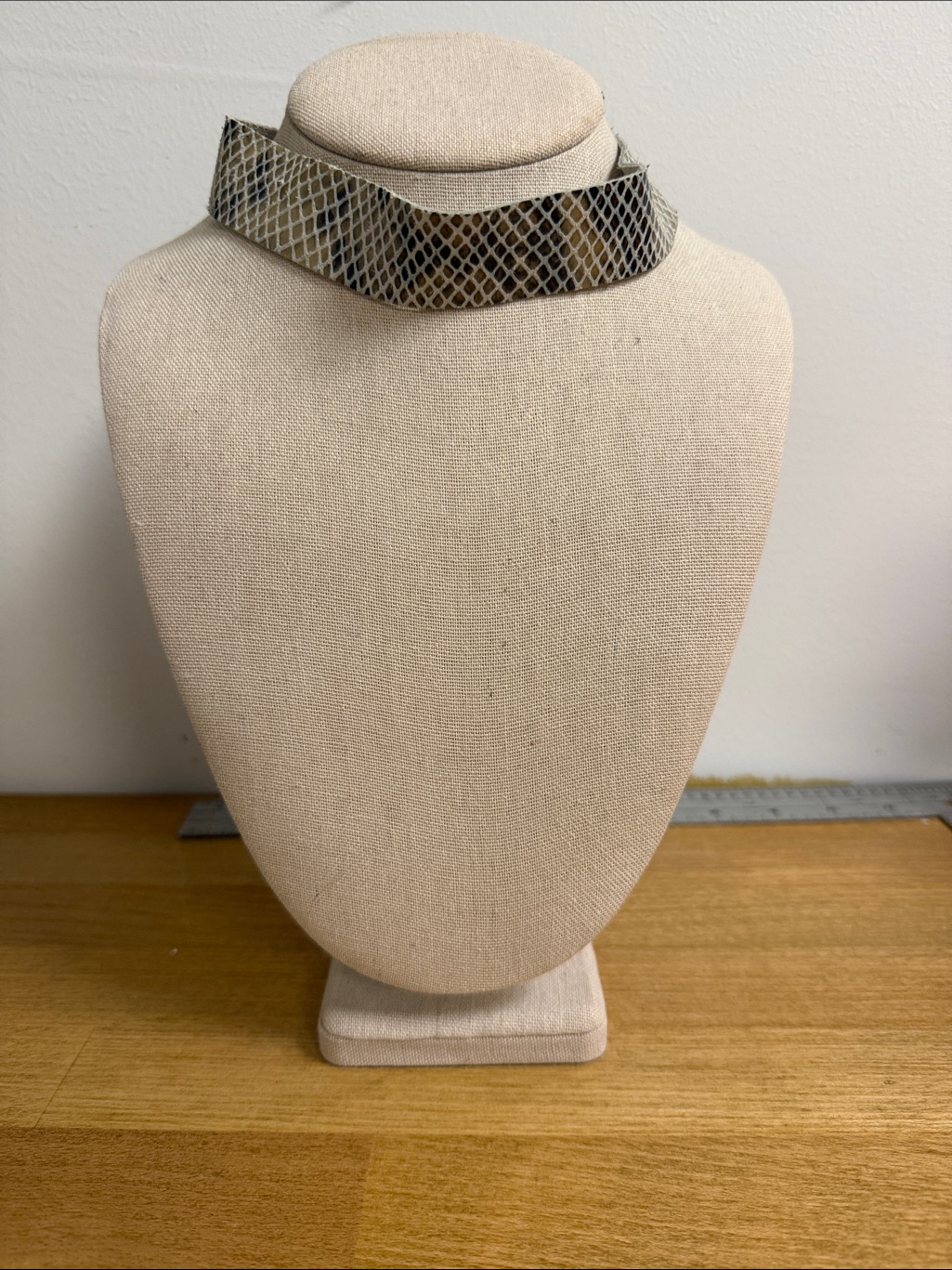 Faux Snakeskin Leather Collar Choker Necklace Neutral Tone